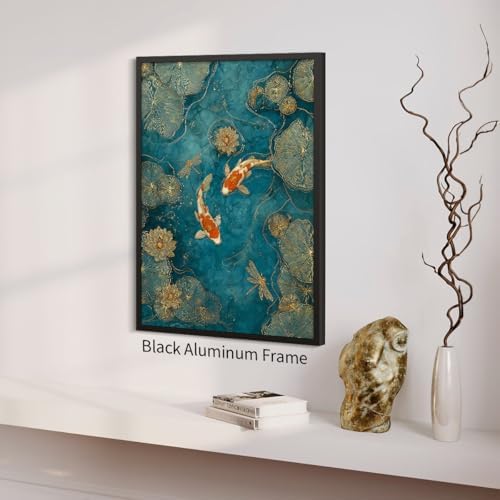 Japanese Koi Fish Zen Black Framed Canvas Wall Art Traditional Oriental Asian - Image 4