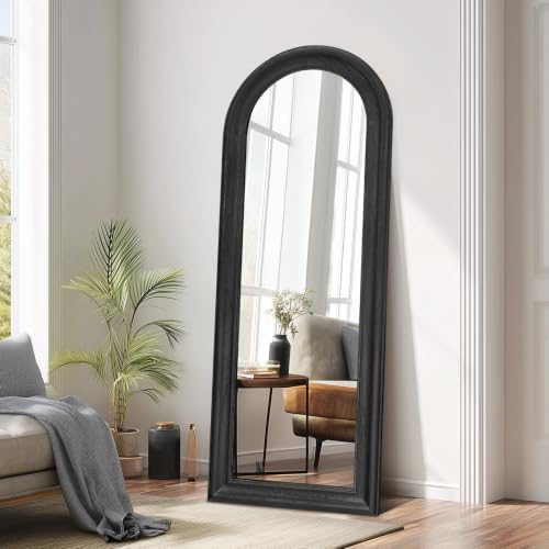 58x22 Solid Wood Arched Full Length Mirror, Elegant Black Finish - Image 4