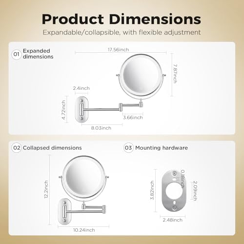 Wall Mounted Makeup Mirror, 8 Inch, Rechargeable 4000mAh - Image 3