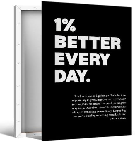 1% Better Every Day Motivational Canvas Wall Art, Growth Mindset Inspirational by Handmade