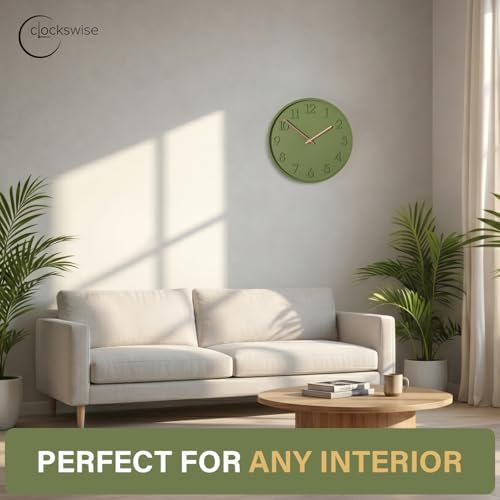 Clockswise 11" Modern Minimalist Round Wall Clock Green Arabic Numerals and - Image 2