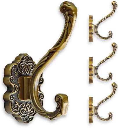 Vintage Brass Coat Hooks Wall Mount 4 Pack, Decorative Heavy Duty Towel & Robe by Unknown