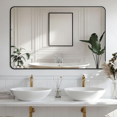 Antok 60x30 Black Metal Framed Bathroom Mirror, Wall Mirror by AntokMirror