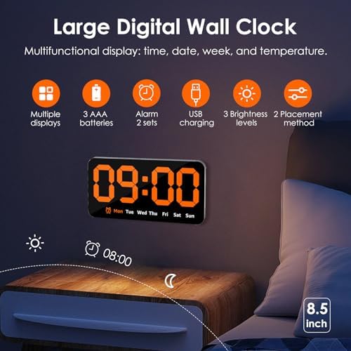 Digital Wall Clock 8.5 Inch Large Display LED Clock - Image 2