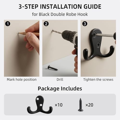 10 Pack Heavy Duty Double Prong Coat Hooks Wall Mounted - Image 3