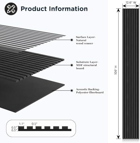 Acoustic Wood Slat Wall Panels, 106”H x 12.6”W - Image 2