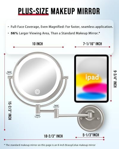10" Large Brass Lighted Wall Mounted 5X Magnifying Makeup Mirror Bathroom - Image 5