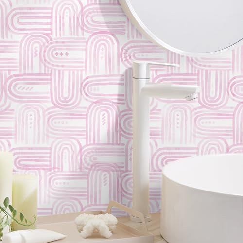 Modern Peel and Stick Wallpaper A Set of 17.3"x120" Boho Pink Contact Paper - Image 4