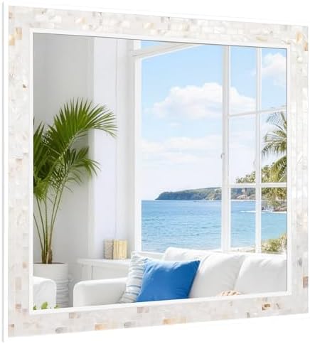 White Framed Bathroom Wall Mirror, 30 x 30 Inch Rectangle Mirrors - Image 2