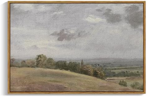 InSimSea Framed Canvas Wall Art Vintage Decor, WildField Landscape Painting by InSimSeaArt