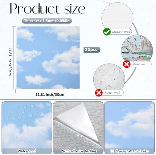 Nuanchu 40 Pcs 11.81 x 11.81 Inch Ceiling Tiles Peel and Stick - Image 2