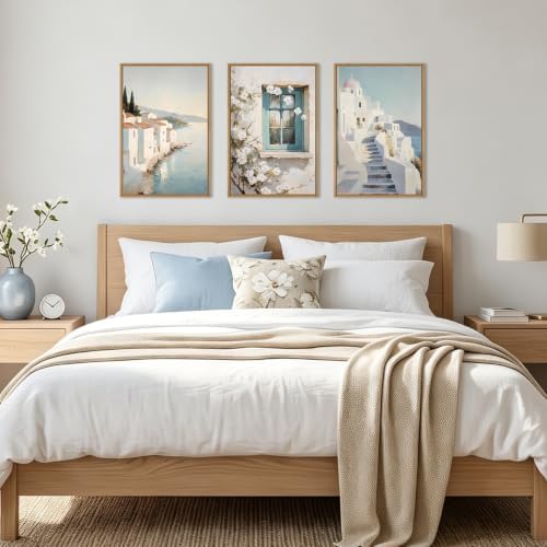 IARTTOP Large Blue Mediterranean Framed Wall Art 16x24 Inch Modern Greek - Image 5