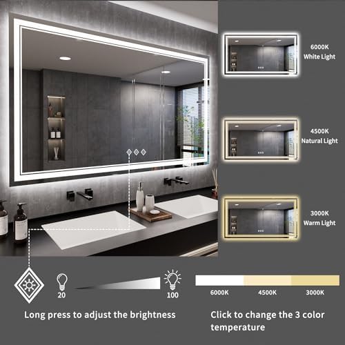 Bathroom Mirror, 72x40 Inch Gradient Front and Backlit Big LED Mirror, 3 Colors - Image 5
