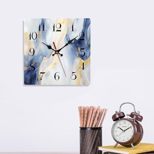 ArtSocket Square Wall Clock Silent Non-Ticking 12" Gold Blue - Image 6