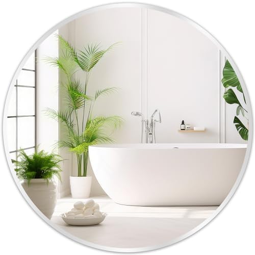 Silver Round Mirror 24 Inch, Wall Circle Mirror by Fabuday