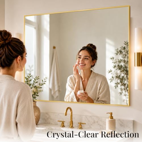 48"x36" Brushed Gold Large Framed Bathroom Vanity Wall Mirror - Image 3