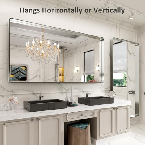 LOAAO 72X32 Inch Brushed Nickel Bathroom Mirror - Image 4