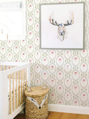 Orainege Peel and Stick Wallpaper Green Pink Floral Wallpaper - Image 6