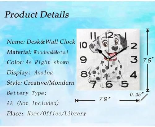 Cartoon Cute Dalmatian Dog Square Wall Clock, 8 Inch Standard Non Ticking - Image 3
