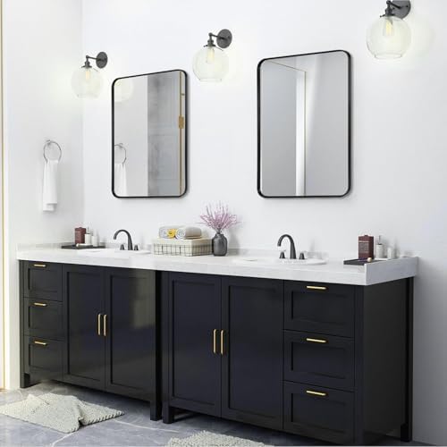 Black Bathroom Mirror 24x30in, Metal Framed Rounded Rectangle Wall - Image 3