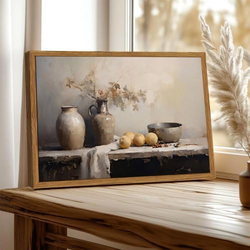 Framed Vintage Kitchen Wall Art, Rustic Farmhouse Floral Jar Still Life - Image 4