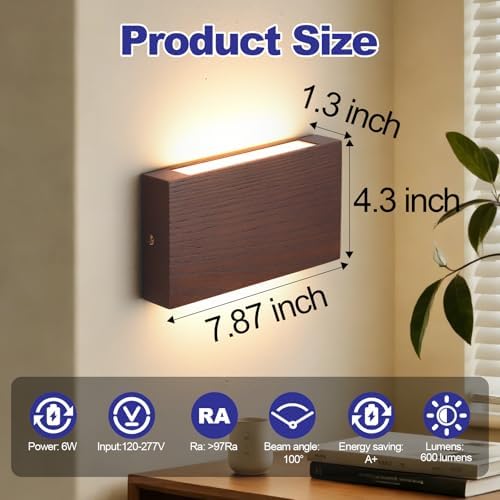 Modern LED Wall Sconce, Linear Wood LED Wall Mounted Lamps, Minimalist Up Down - Image 2