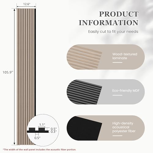4 Pack 105.9" x 12.6" x 0.8" Acoustic Wall Panels Sound Absorbing, Wood Slat - Image 3