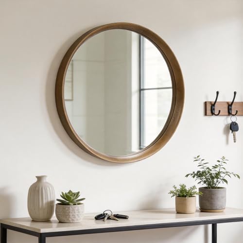Brakki Round Wall Mirror with Wood Frame - Image 4
