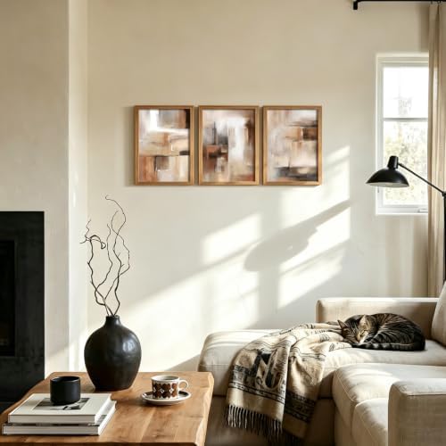 LYYGLYY 3Pcs Wood Framed Abstract Brown Canvas Wall Art 12x16 Inches - Image 3