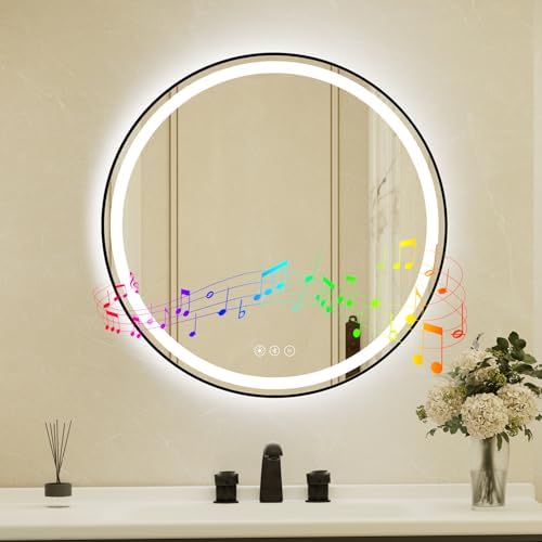 30 Inch Round Black Framed LED Bathroom Mirror by JingYiMingJing