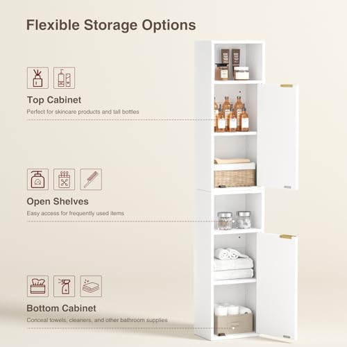 AKMAKM 59.1" Tall Slim Bathroom Storage Cabinet White | Freestanding or Wall - Image 5