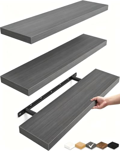BAYKA Grey Floating Shelves 22.5in, Wall Mount Rustic Wood Shelf by Bayka