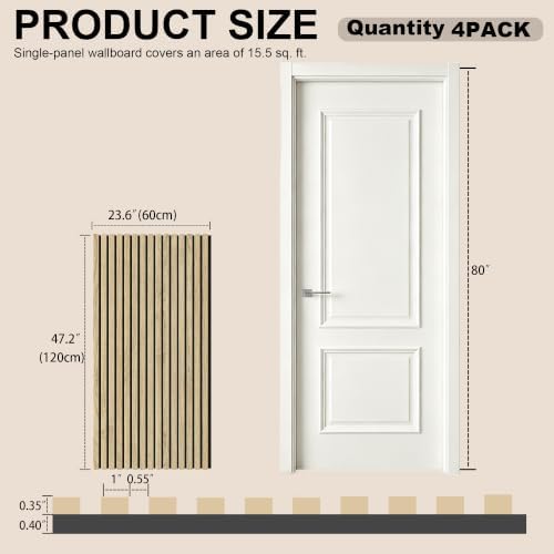 4 Pack Wood Panels For Wall, 47.2"x23.6" Acoustic Slat Panels, Light Oak - Image 2