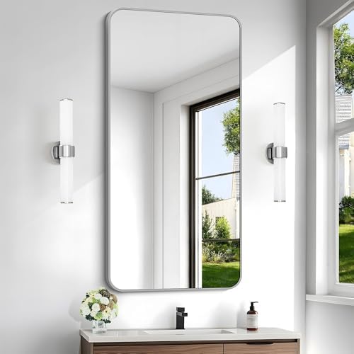 48x24 Inch Silver Bathroom Mirror, Metal Framed Silver Rectangle Mirror - Image 5