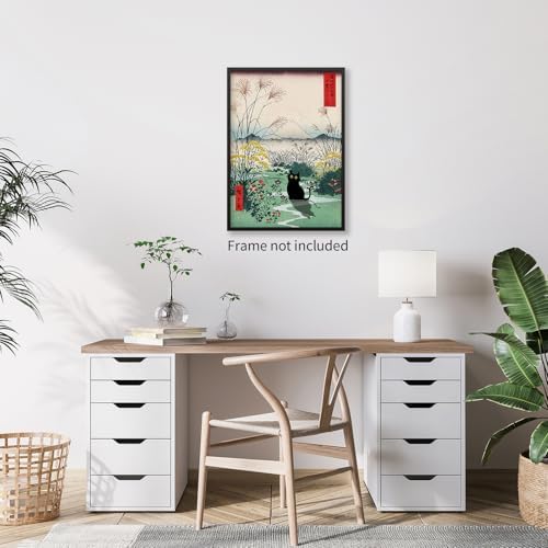 enttgo Japanese Canvas Wall Art Funny Black Cat Poster Modern Ukiyo-e Decor - Image 4