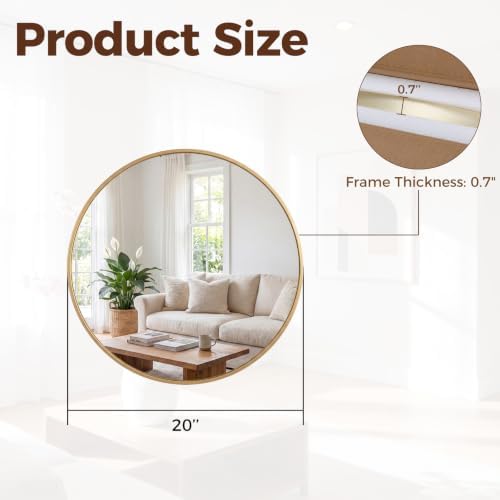 Sweetcrispy 20 Inch Round Wall Mirror, Bathroom Mirrors - Image 2