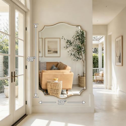 POZINO 48"x30" Premium Brushed Gold Scalloped Beveled Mirror - Image 4