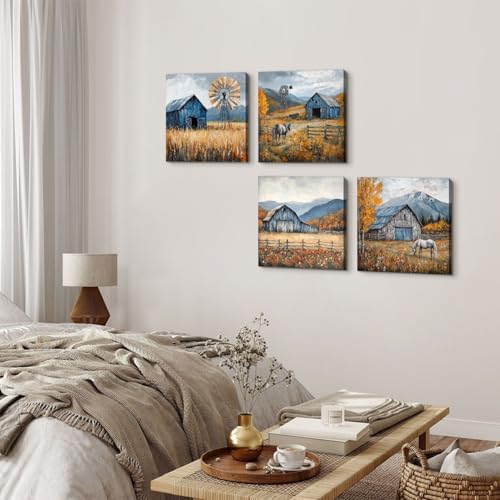 Autumn Forest Wall Art Mountain Pictures Wall Decor Farmhouse Barn Windmill - Image 3