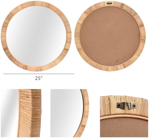 FUIN 25" Boho Chic Round Rattan Mirror - Image 3