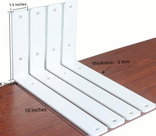 10 Pack - L 10" x H 6" x W1.5, 5mm Thick White L Shelf Bracket, Iron Shelf - Image 2
