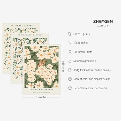 Secret Garden Wall Art Set of 3 Wildflower Poster 12x16 Inch Unframed - Image 7