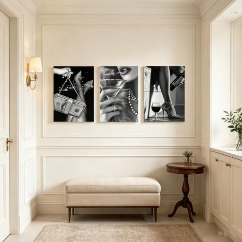 Liacxony 3Pcs Trendy Black and White Luxury Wall Art 24x16 Inch Framed - Image 3