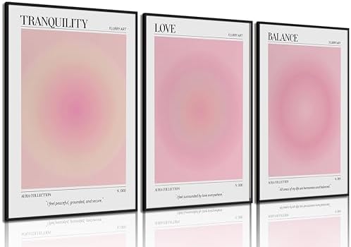 3Pcs Pink Aura Gradient Unframed Canvas Wall Art, Positive Aesthetic Decor by SetrisWallArt