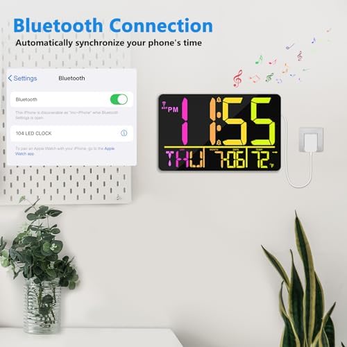 13" Bluetooth Auto Sync Wall Clock- Large Digital Alarm Clock - Image 3