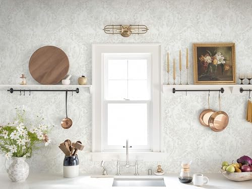 Ismoon Peel and Stick Wallpaper Vintage Floral Ligth Grey Damask Wallpaper - Image 2