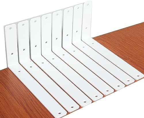 8 Pack - L 10" x H 6" x W1.5, 5mm Thick White L Shelf Bracket, Iron Shelf by MHMYDZ