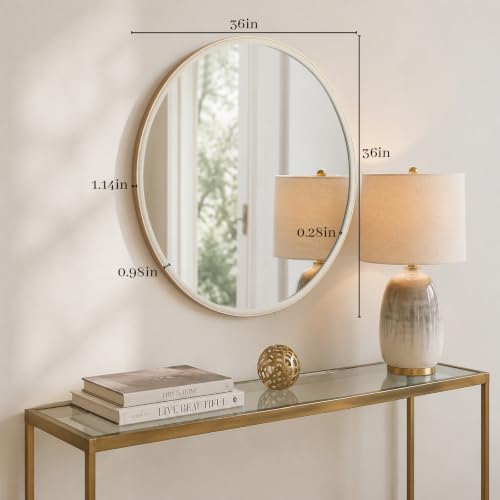 WallBeyond Round Mirror 36 Inch, Linen-Texture Circle Wall Mirror - Image 5