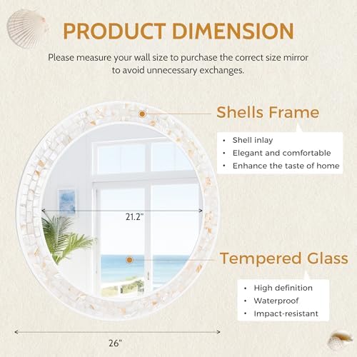 26 Inch Round Wall Mirror with Natural Shell Inlay Mosaic Frame - Image 4