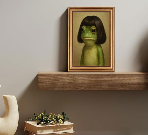 Vintage Gold Framed-Whimsical Frog Wall Art, Eclectic Frog Canvas Prints - Image 2