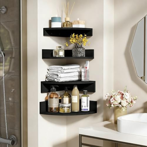 Alsonerbay Wood Corner Floating Shelves Wall Mount 4-Pack - Image 2